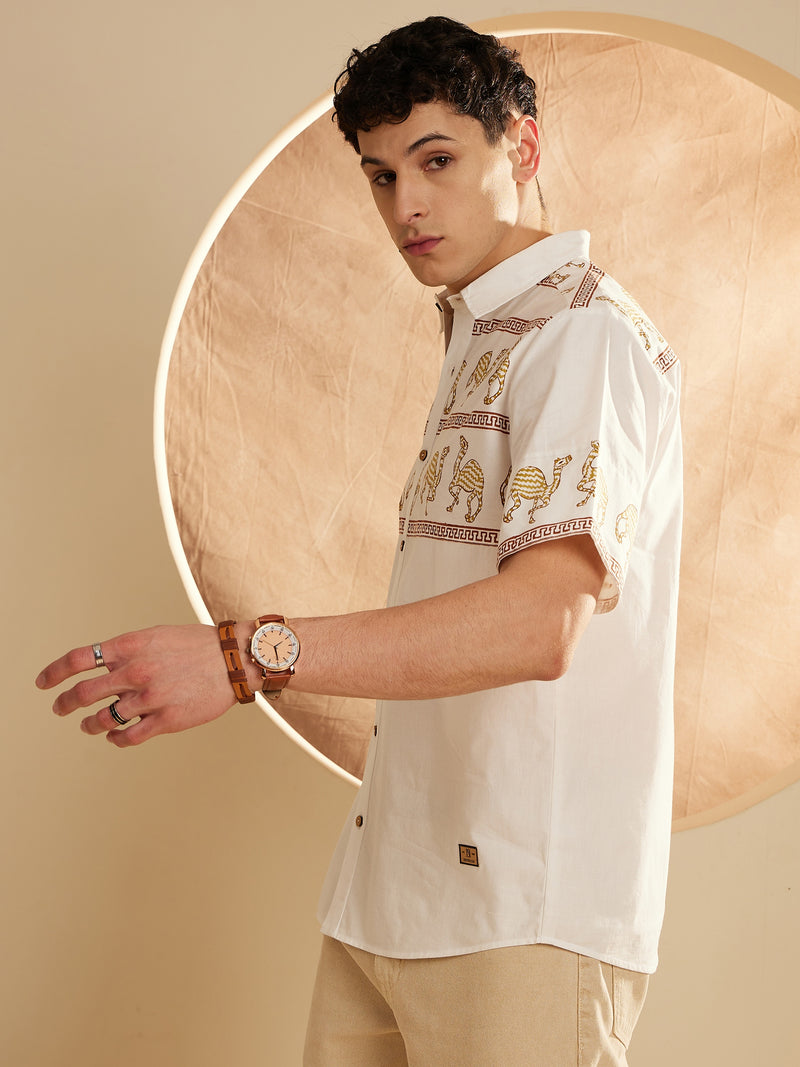 White: Half Sleeves Placement Printed Casual Shirt