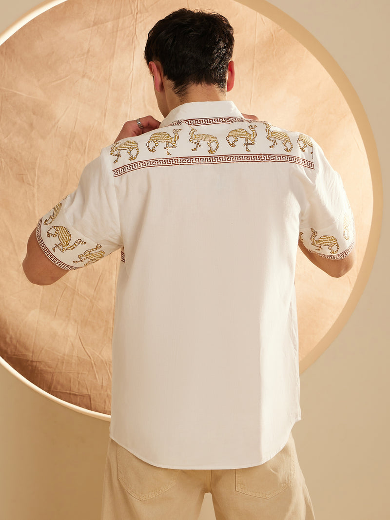 White: Half Sleeves Placement Printed Casual Shirt