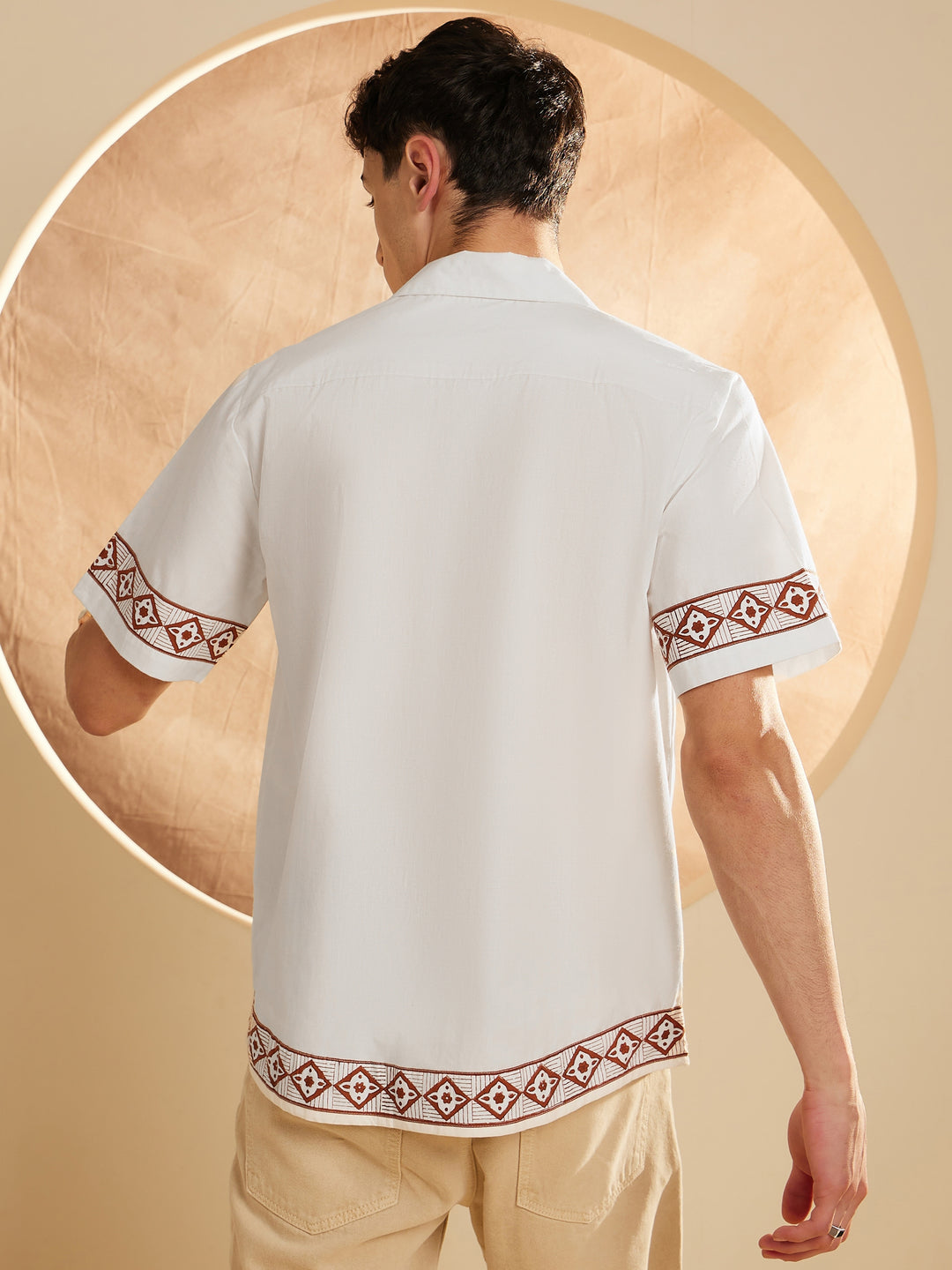 DENNISON White Color Border Printed Casual Shirt