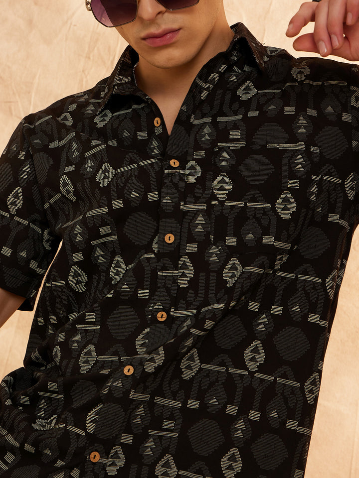 DENNISON Men Geometric Printed Black Casual Shirt