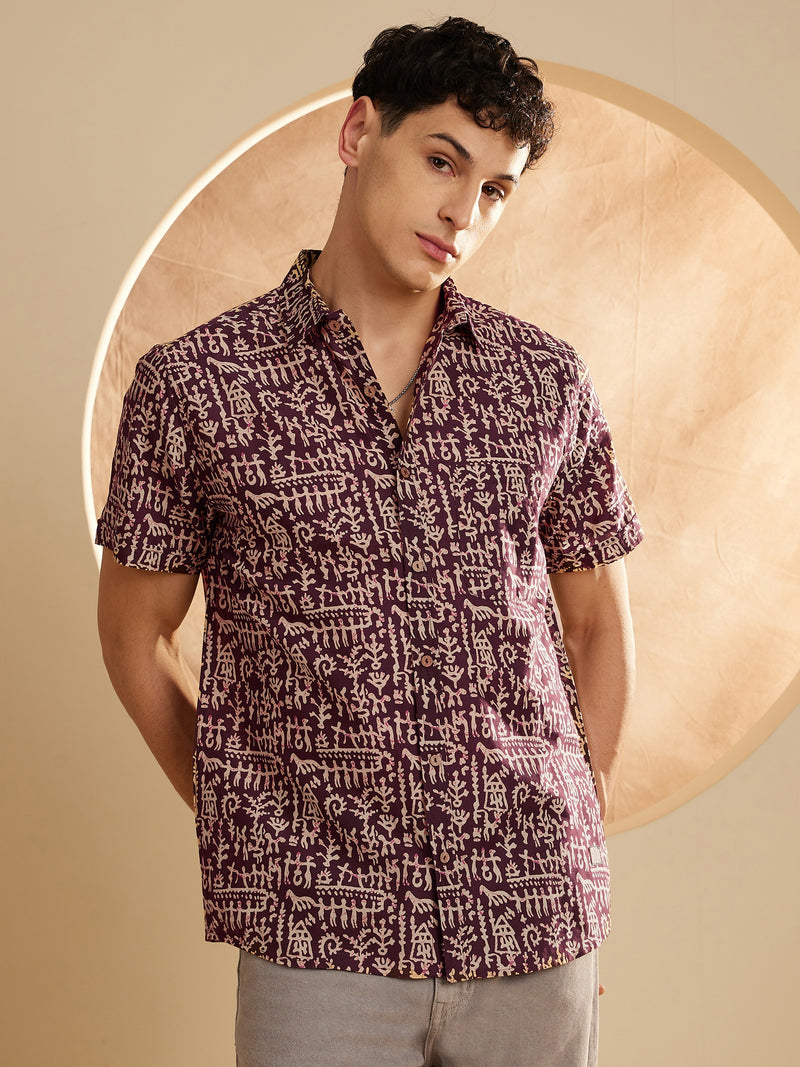Men's Block Printed Lightweight Thin Cotton Shirt