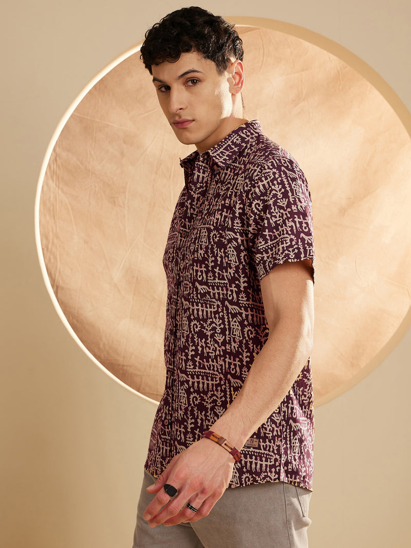 Men's Block Printed Lightweight Thin Cotton Shirt