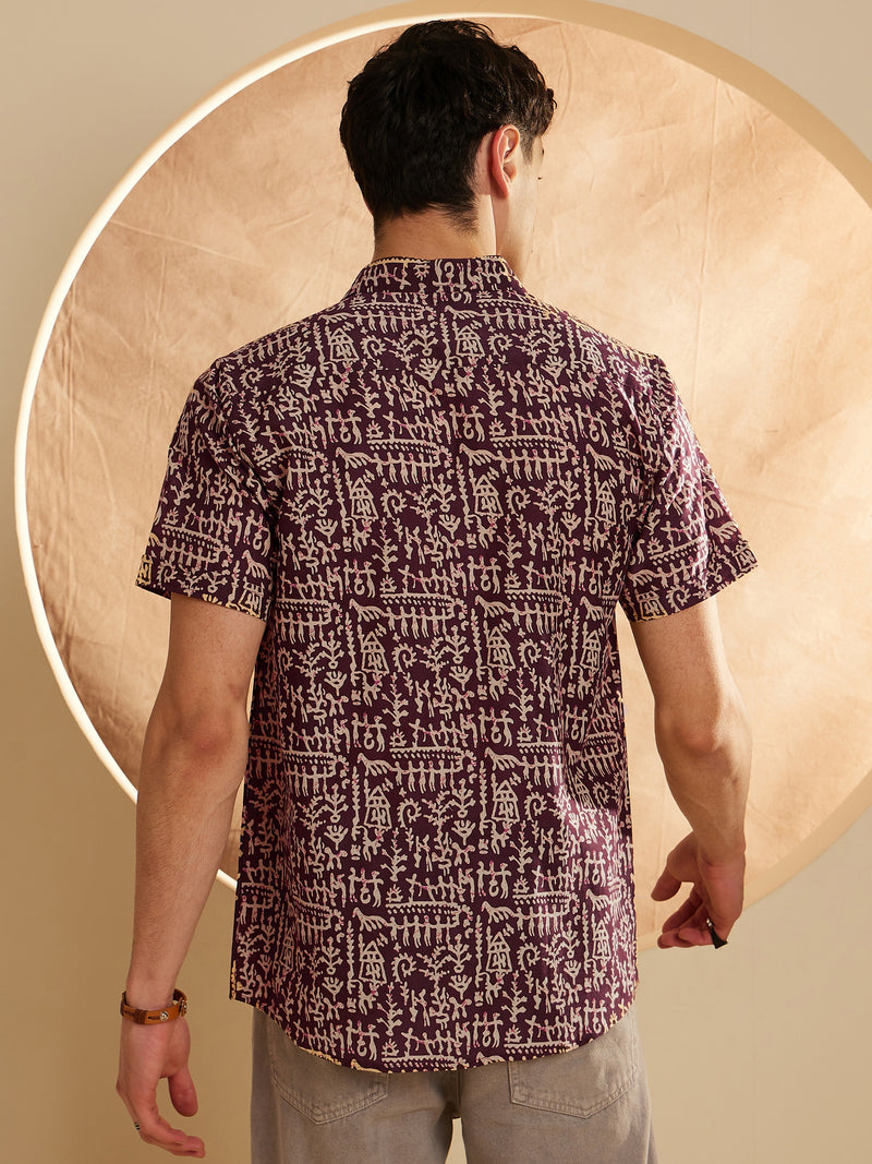 Men's Block Printed Lightweight Thin Cotton Shirt