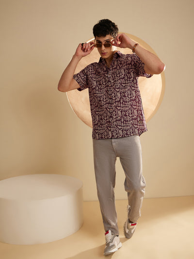 Men's Block Printed Lightweight Thin Cotton Shirt