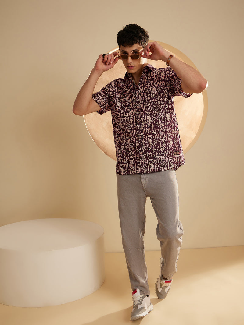 Men's Block Printed Lightweight Thin Cotton Shirt