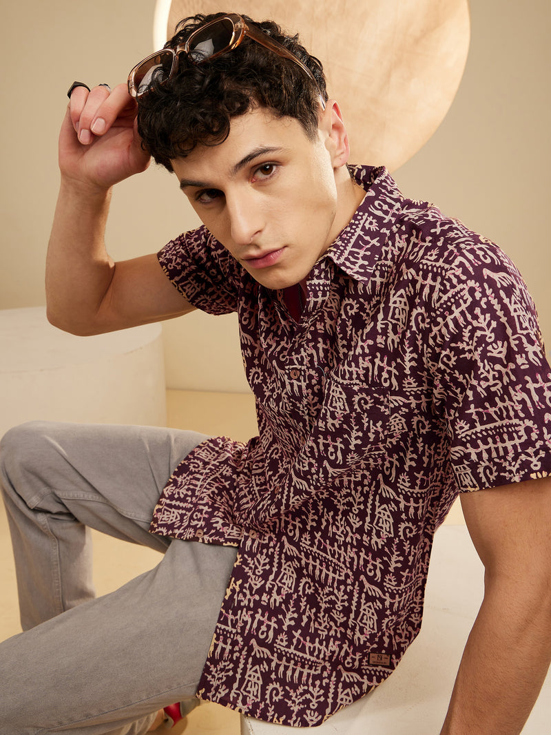Men's Block Printed Lightweight Thin Cotton Shirt