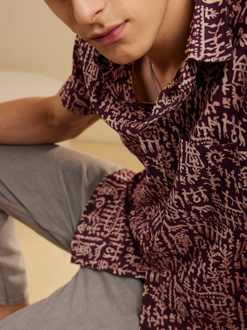 Men's Block Printed Lightweight Thin Cotton Shirt