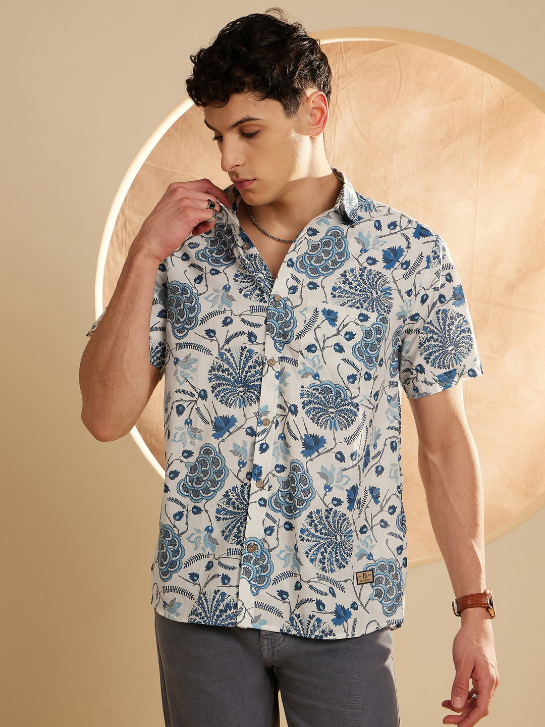 Men's Block Printed Lightweight Thin Cotton Shirt