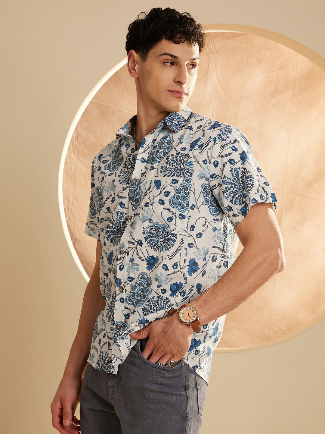 Men's Block Printed Lightweight Thin Cotton Shirt