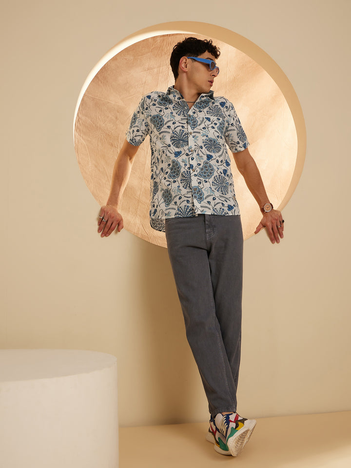 Men's Block Printed Lightweight Thin Cotton Shirt