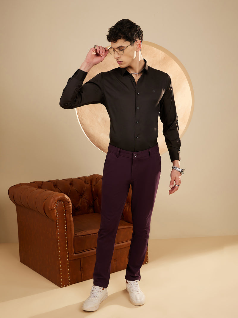 Wine: Textured Stretchable Chinos
