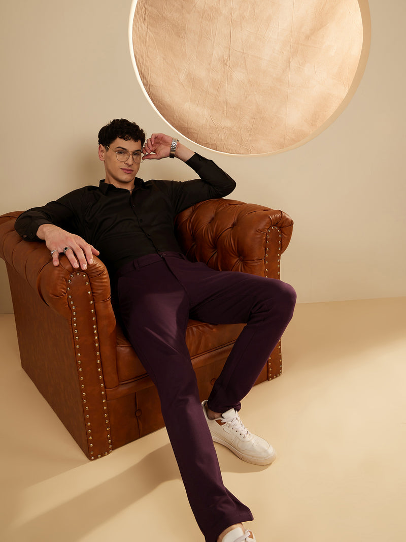 Wine: Textured Stretchable Chinos