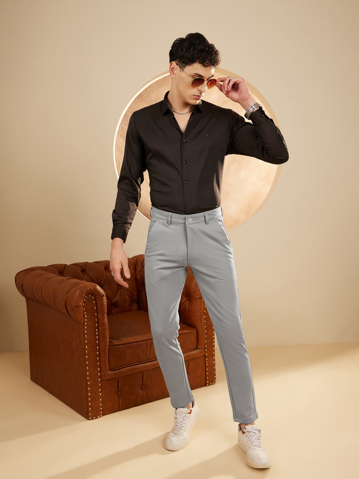 DENNISON Men Grey 4-Way Lycra Trouser
