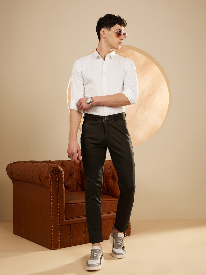 Olive Green: Textured Stretchable Chinos