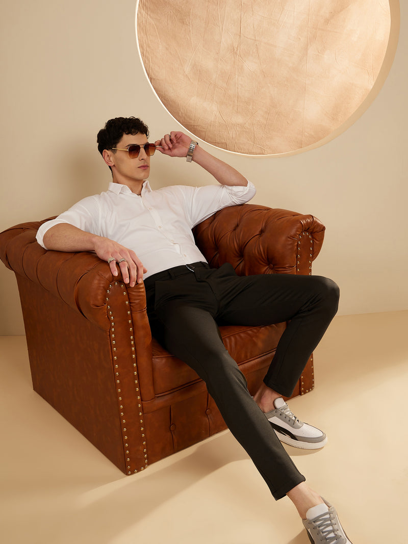 Olive Green: Textured Stretchable Chinos