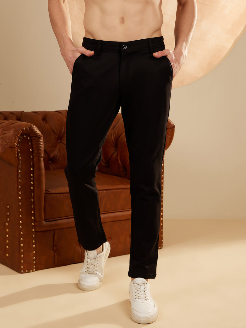 Black: Textured Stretchable Chinos