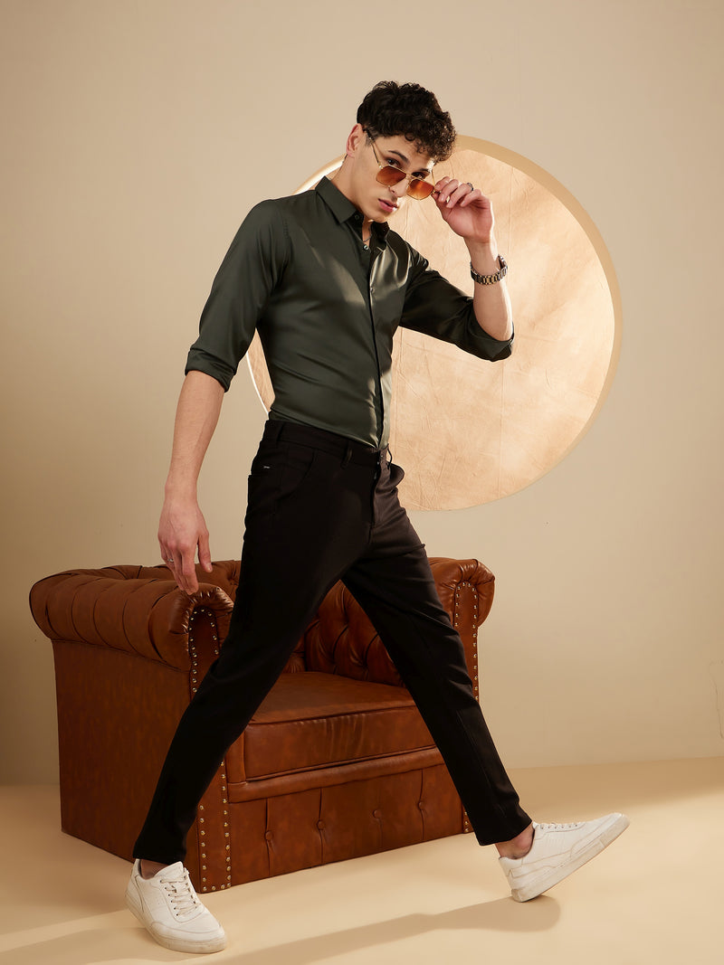 Black: Textured Stretchable Chinos
