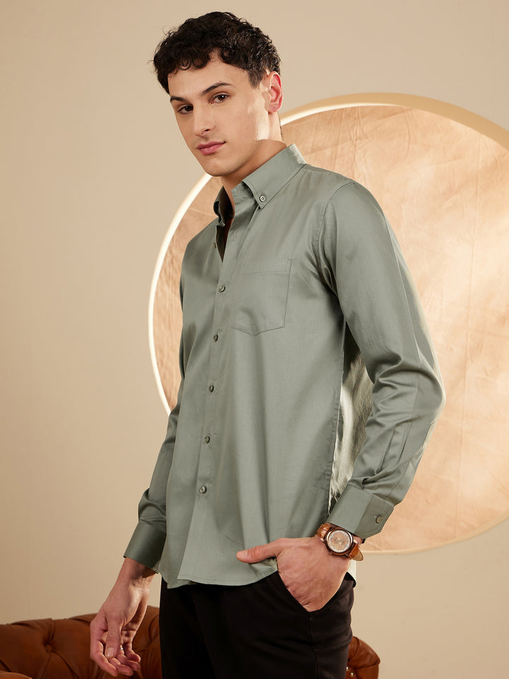 Men Olive Green Smart Slim Fit Opaque Formal Shirt