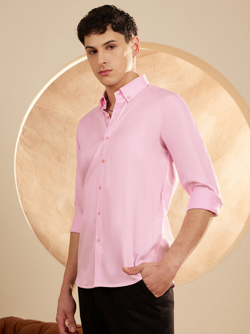 Pink: Smart Slim Fit Opaque Formal Shirt