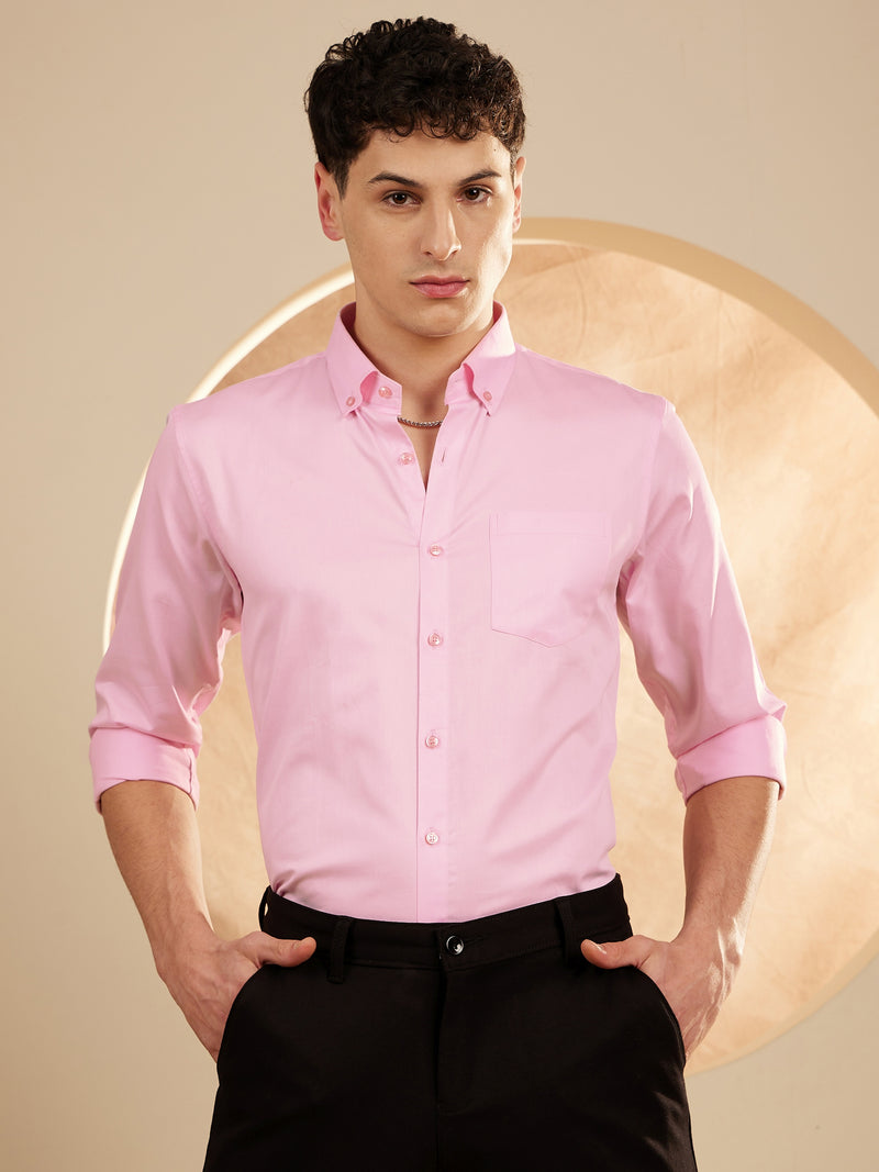 Pink: Smart Slim Fit Opaque Formal Shirt