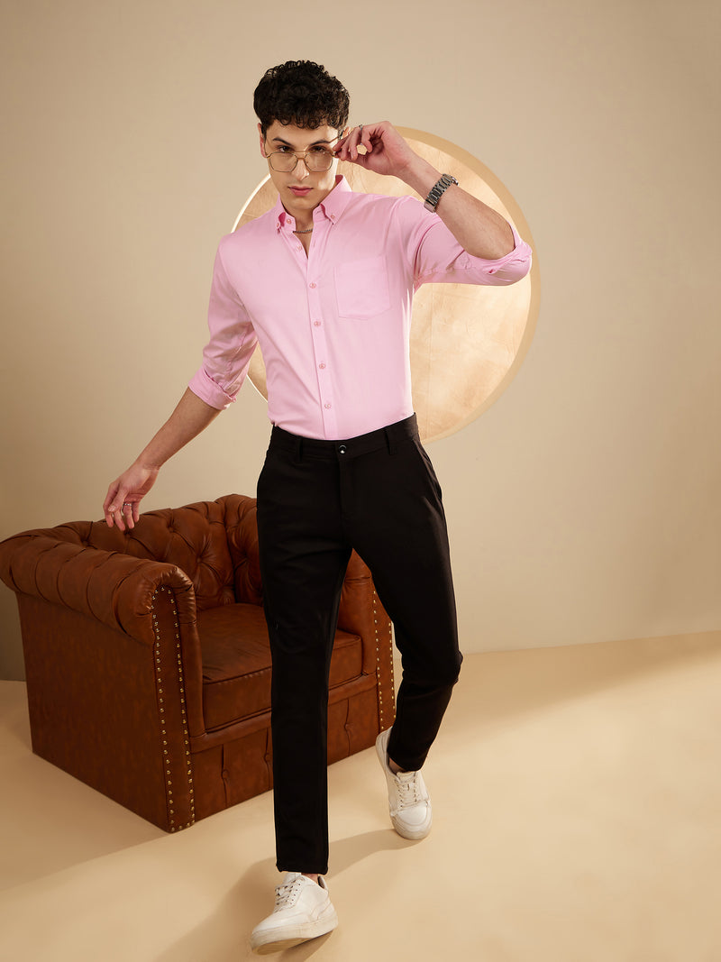 Pink: Smart Slim Fit Opaque Formal Shirt