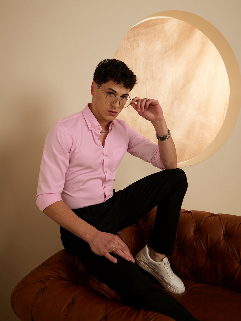Pink: Smart Slim Fit Opaque Formal Shirt