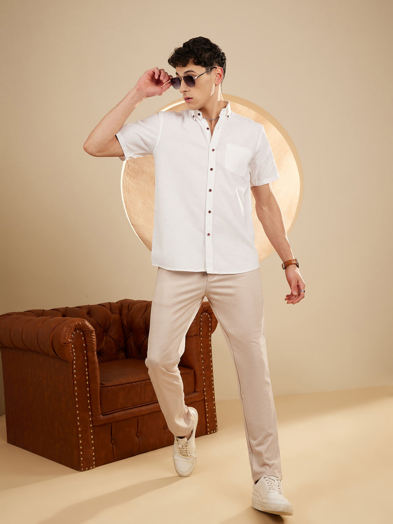 Beige: Textured Stretchable Chinos