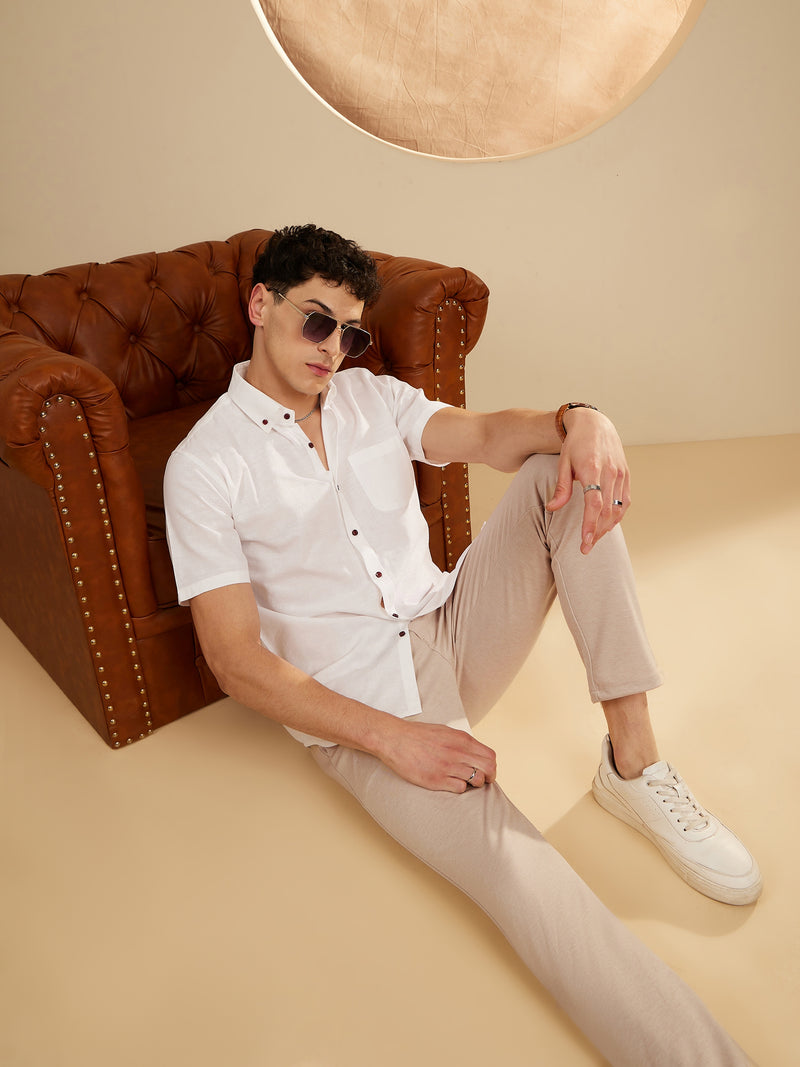 Beige: Textured Stretchable Chinos