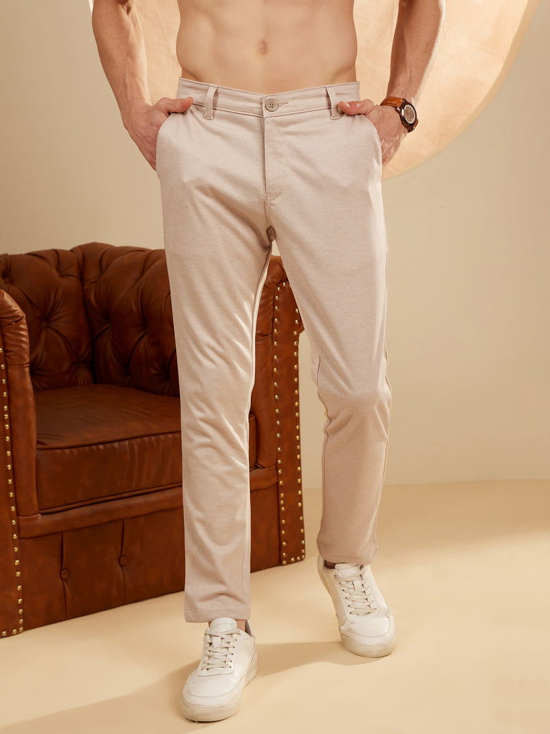 Beige: Textured Stretchable Chinos