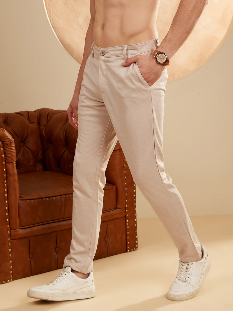 Beige: Textured Stretchable Chinos