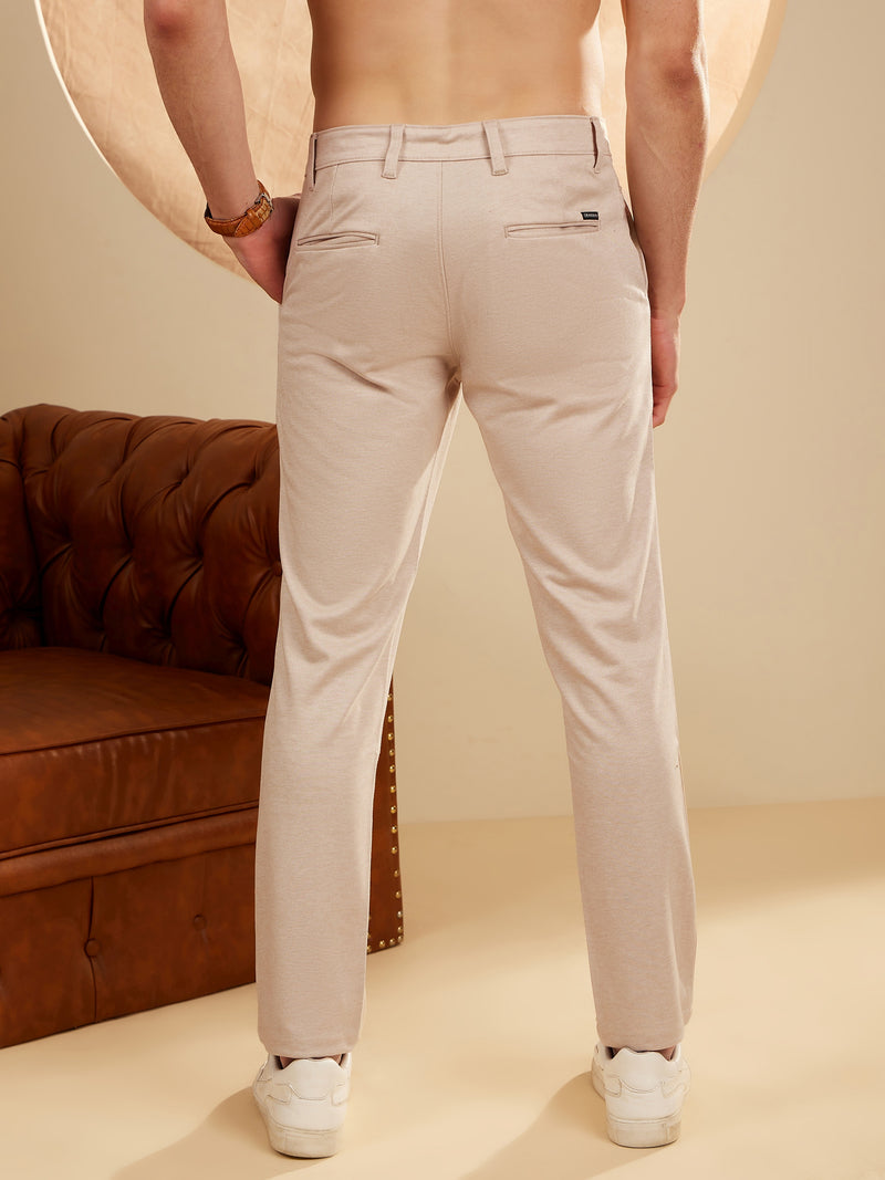 Beige: Textured Stretchable Chinos