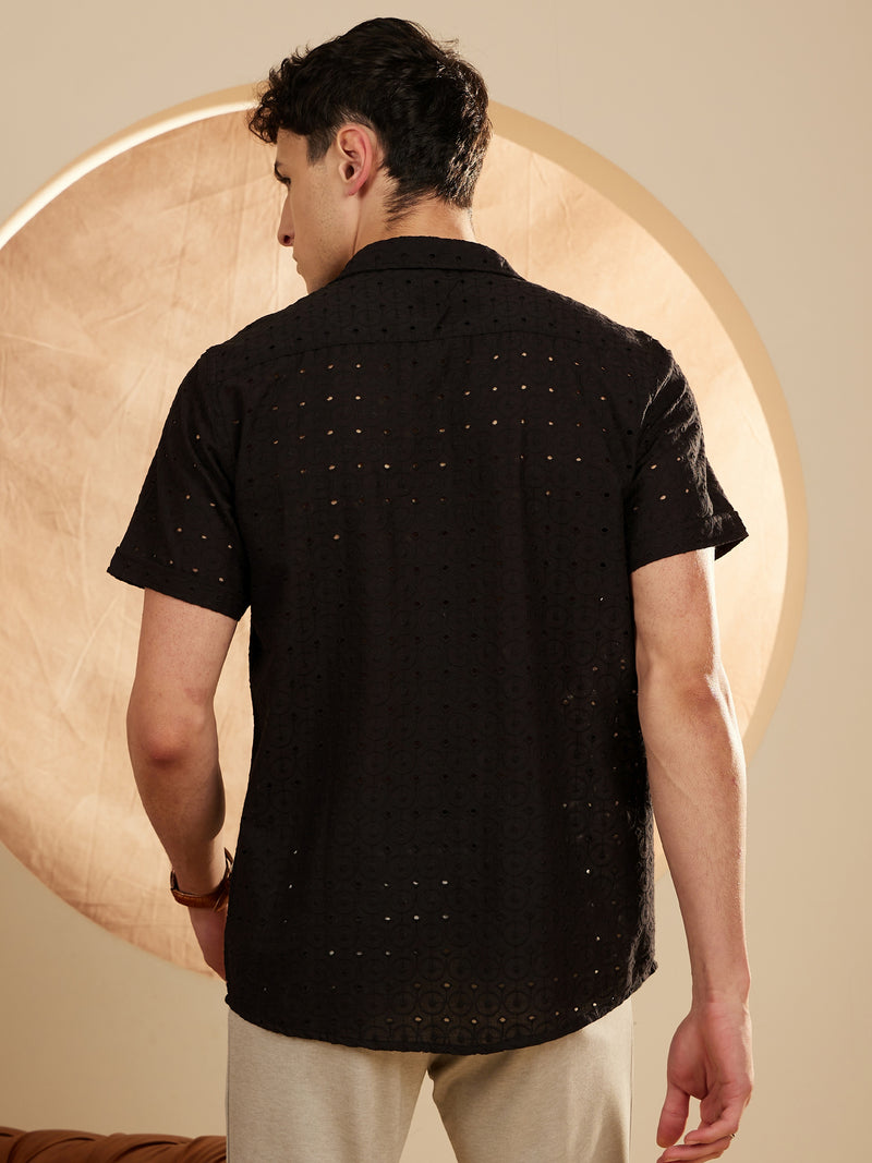 Black Schiffli Casual Shirt