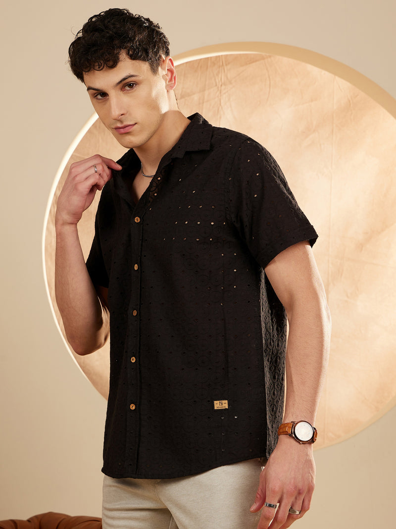 Black Schiffli Casual Shirt