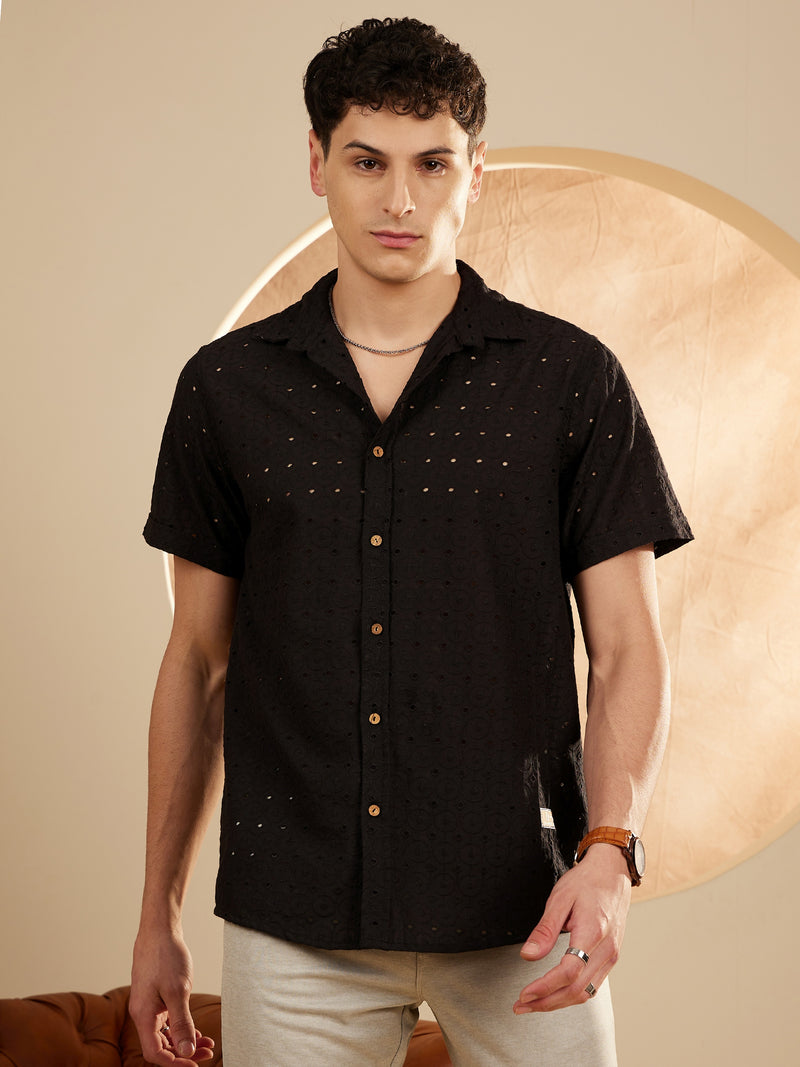 Black Schiffli Casual Shirt