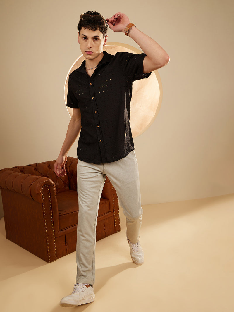 Black Schiffli Casual Shirt