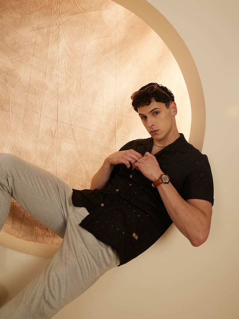 Black Schiffli Casual Shirt