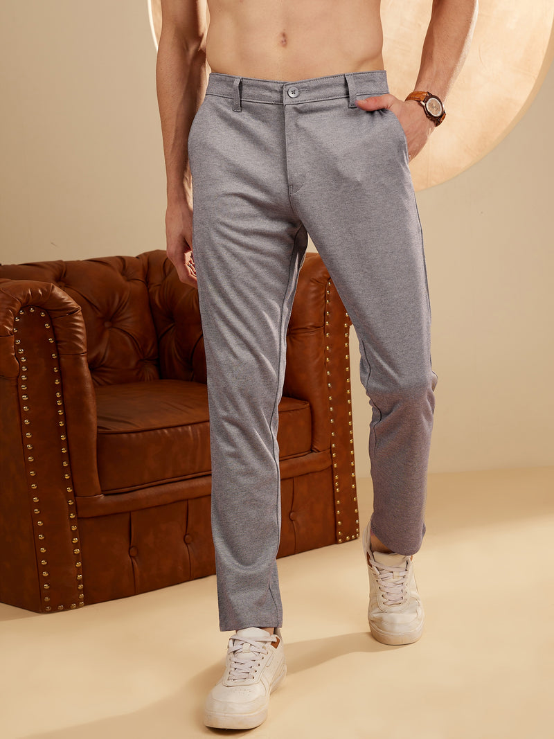 Bluish Grey: Textured Stretchable Chinos