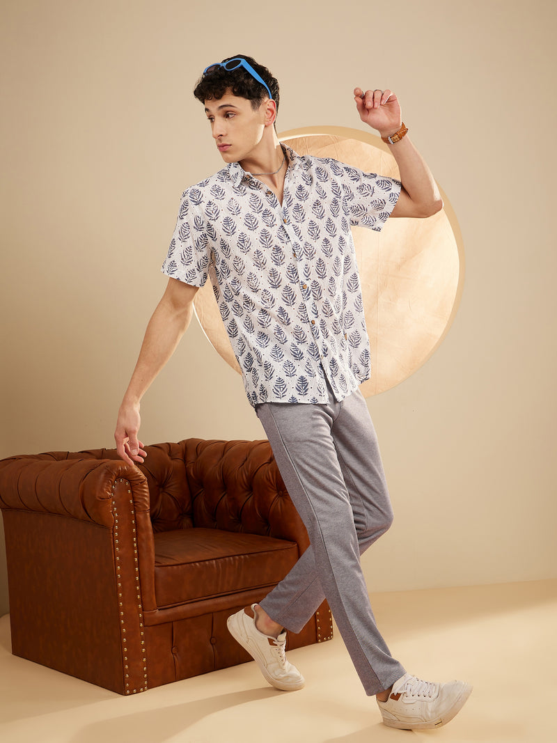 Bluish Grey: Textured Stretchable Chinos