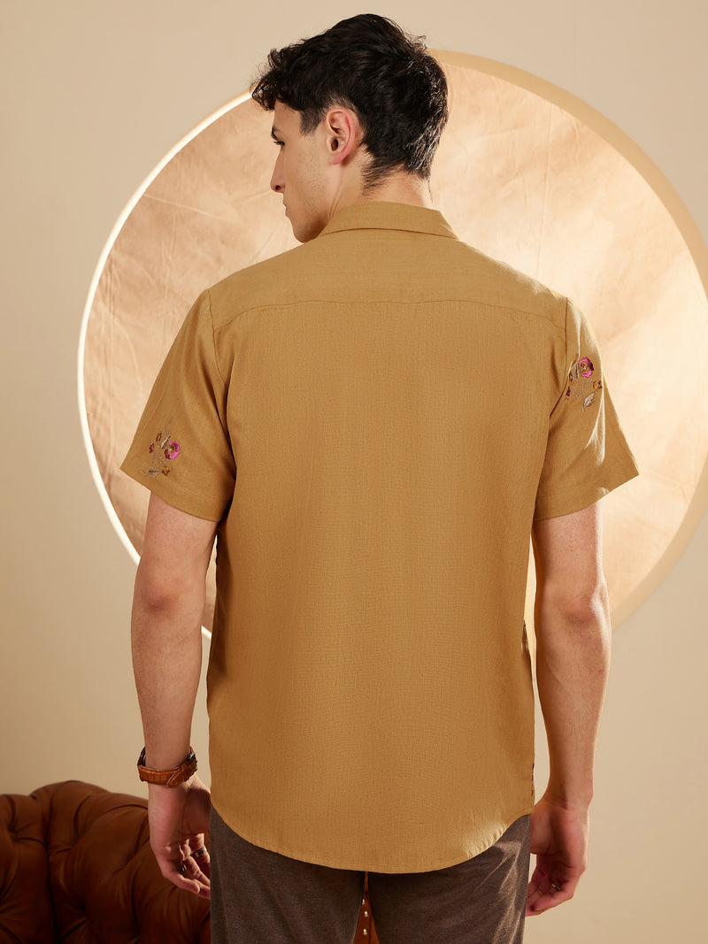 Mustard: Half Sleeves Embroidery Casual Shirt