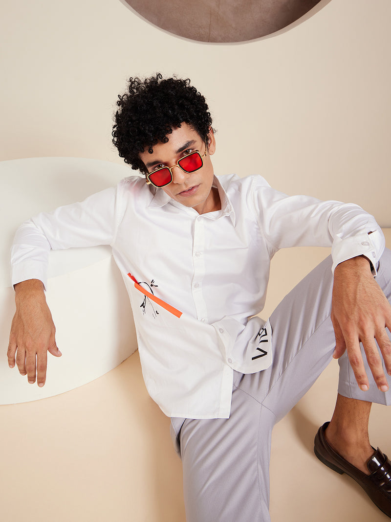 White: Full Sleeves Cotton Partywear Shirt