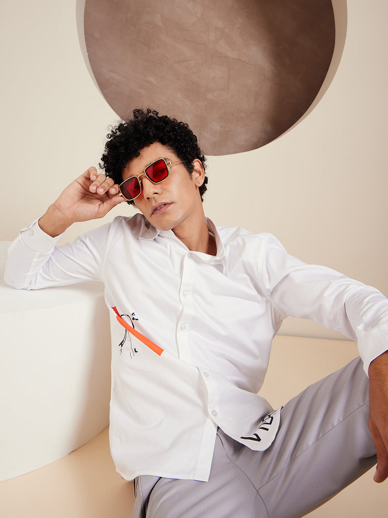 White: Full Sleeves Cotton Partywear Shirt