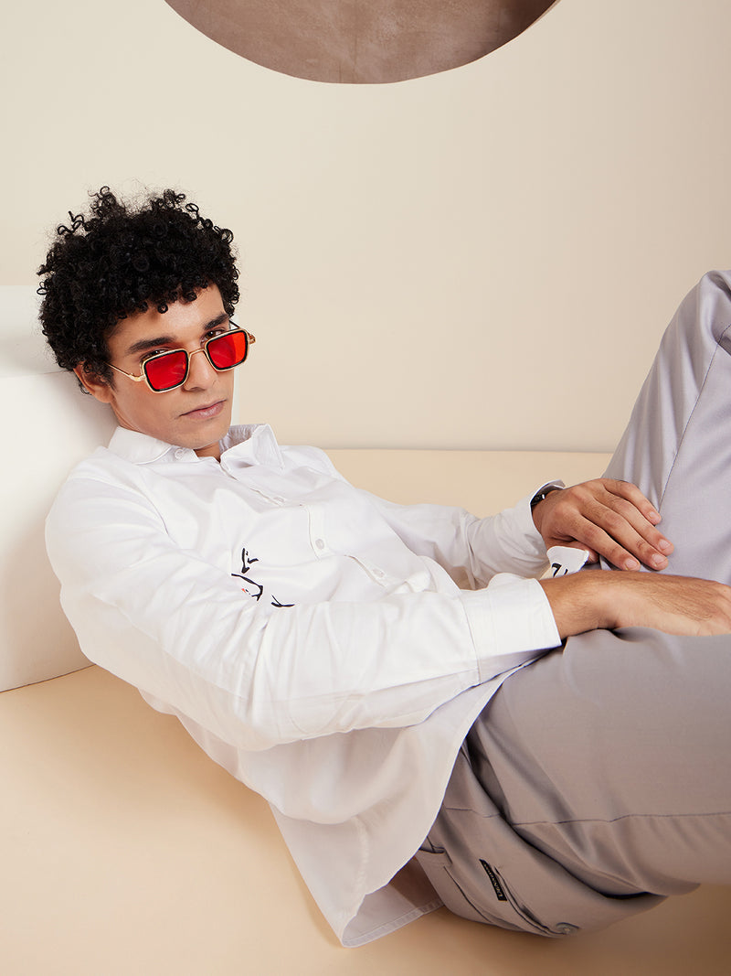 White: Full Sleeves Cotton Partywear Shirt