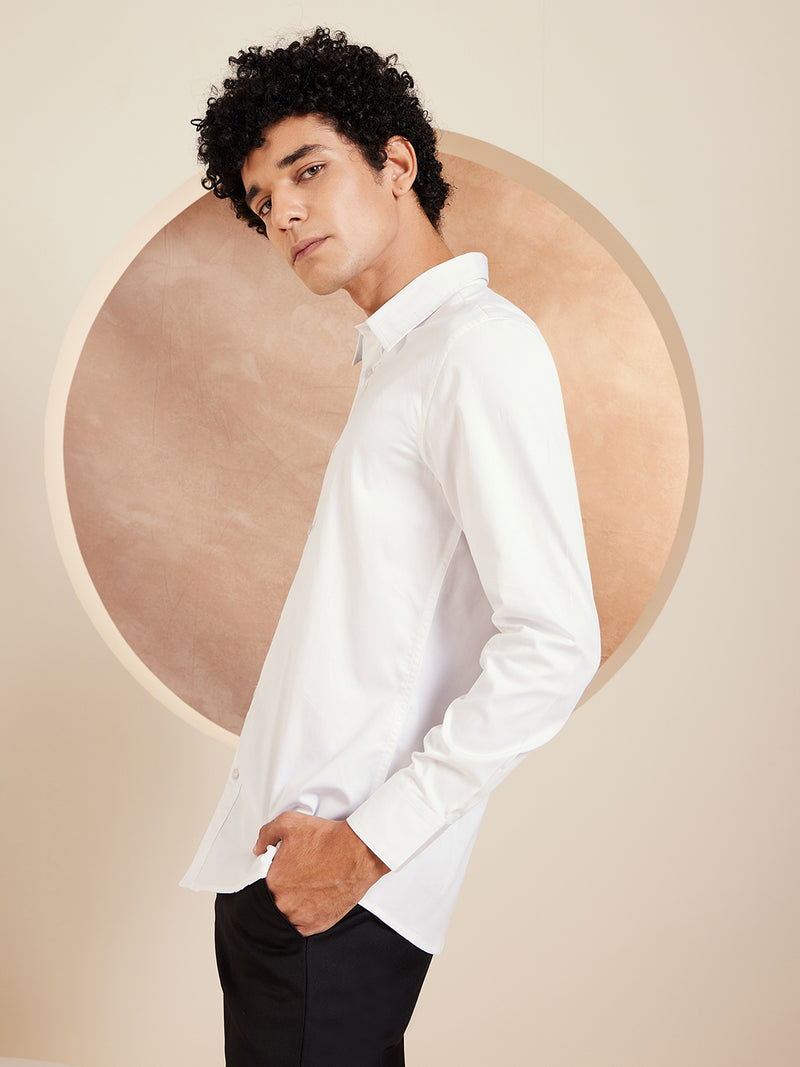 White: Full Sleeves Cotton Partywear Shirt