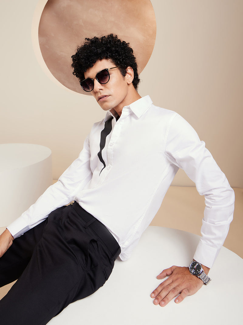 White: Full Sleeves Cotton Partywear Shirt
