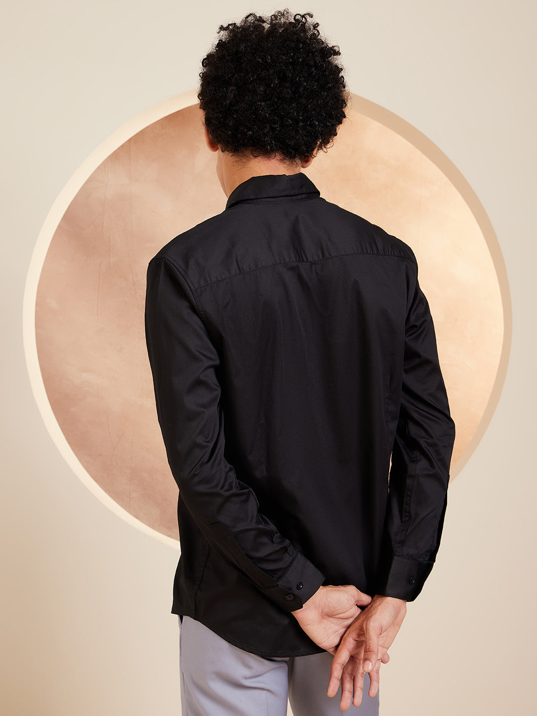 DENNISON Smart Self Design Embroidered Spread Collar Long Sleeve Cotton Shirt