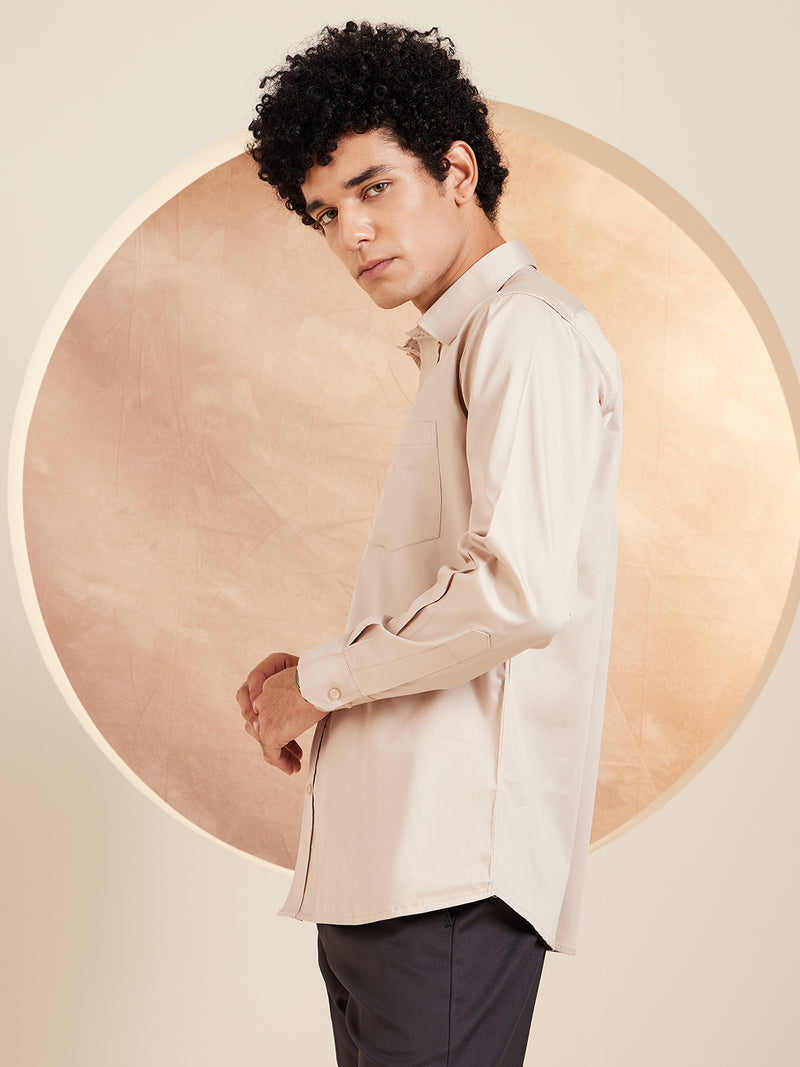 Beige: Cotton Formal Shirt