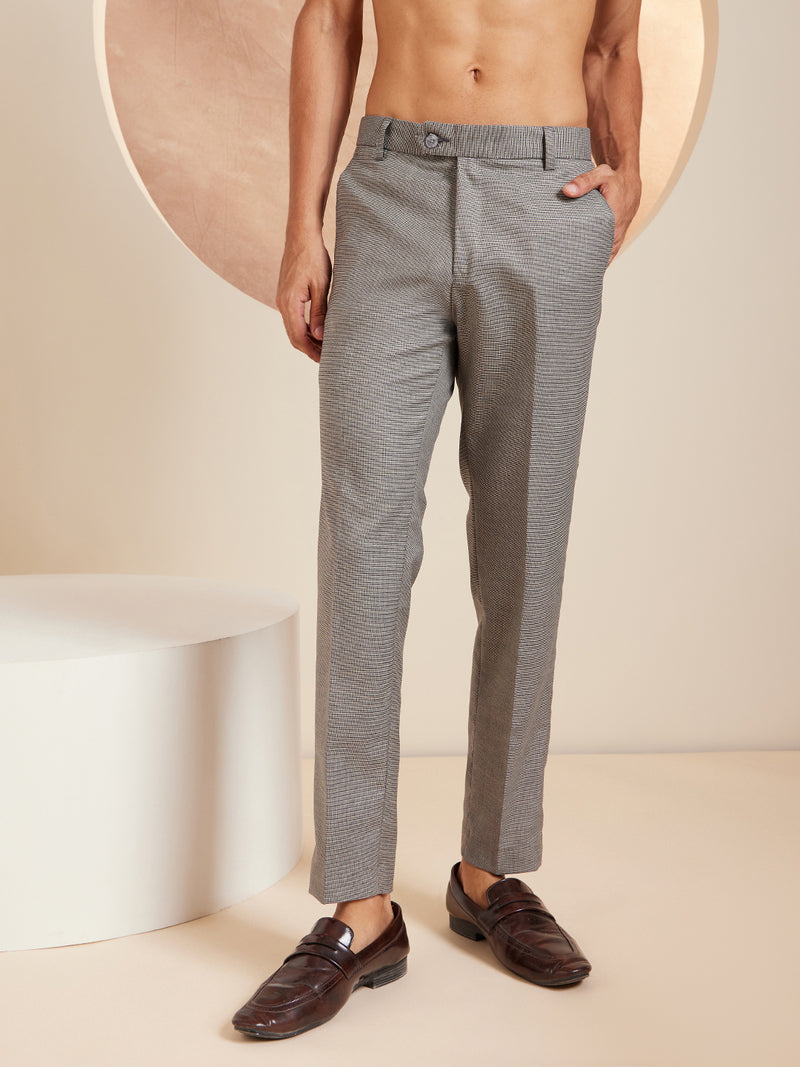 DENNISON Grey Men textured Smart Tapered Fit Easy Wash Formal Trousers