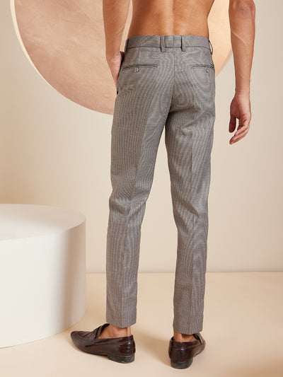 DENNISON Grey Men textured Smart Tapered Fit Easy Wash Formal Trousers