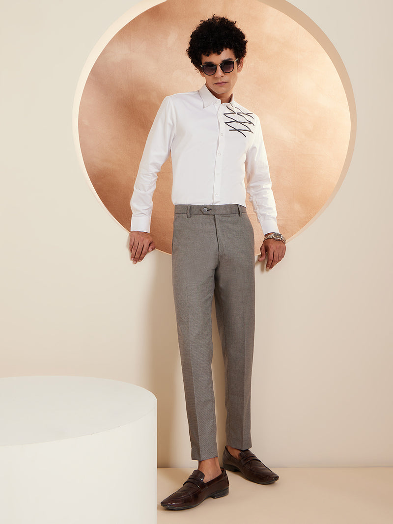 DENNISON Grey Men textured Smart Tapered Fit Easy Wash Formal Trousers