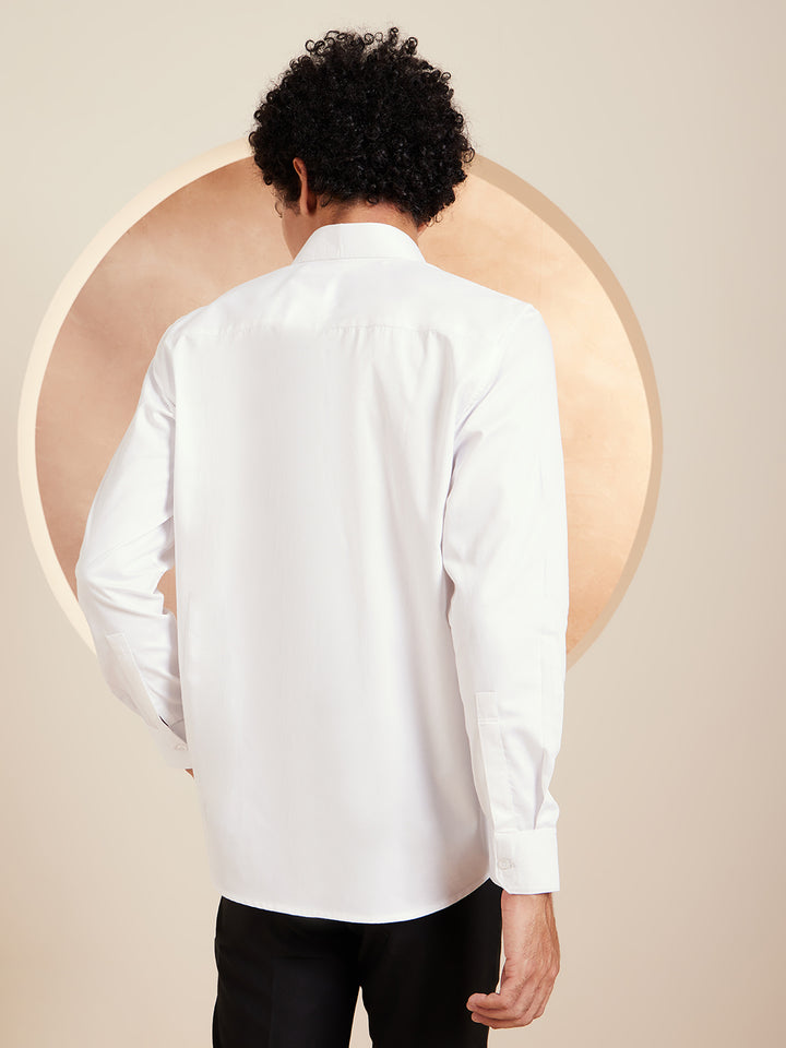 DENNISON White & Grey Smart Colorblocked Cotton Casual Shirt